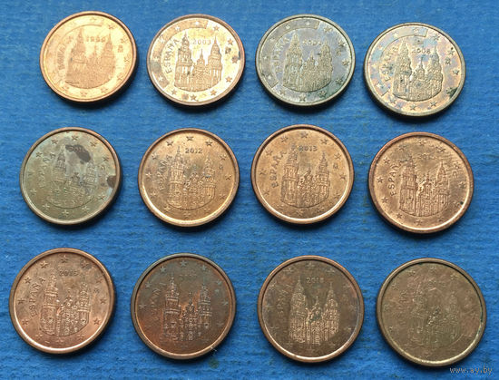 Испания 1 евроцент 1999, 2003, 2007, 2008, 2010, 2012, 2013, 2015, 2016, 2017, 2018, 2019