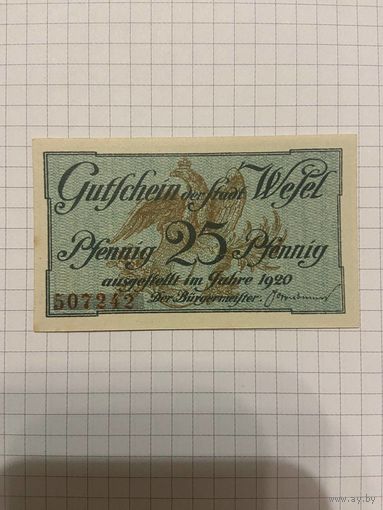 25 пфенингов (нотгельды) г. Германия.-1212