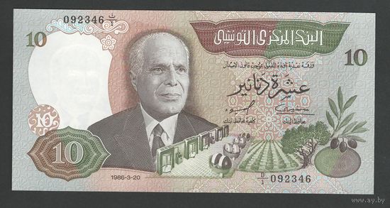 Тунис 10 динар 1986 года. Тип P-84. Состояние UNC