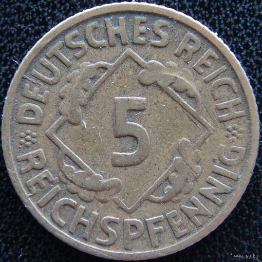 YS: Германия, 5 рейхспфеннигов 1925D, KM# 39 (1)