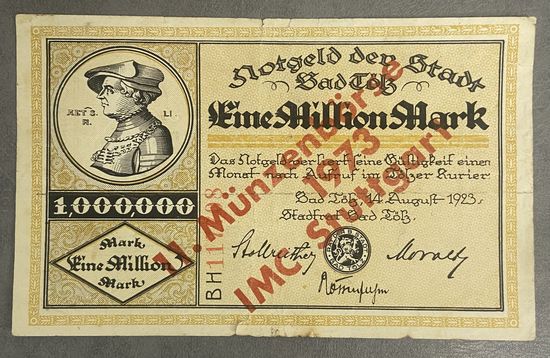 Банкнота 1 миллион марок 1923 год. Штутгарт Веймарская республика.