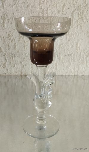 Подсвечник дымчатый Павлин, высота 17,5 см. СССР