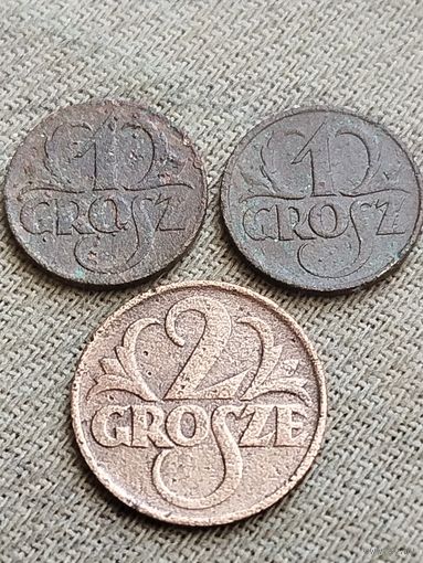 Распродажа - 1 гроша 1923,1925гг,2 гроша 1928г.,Польша,2-я Республика