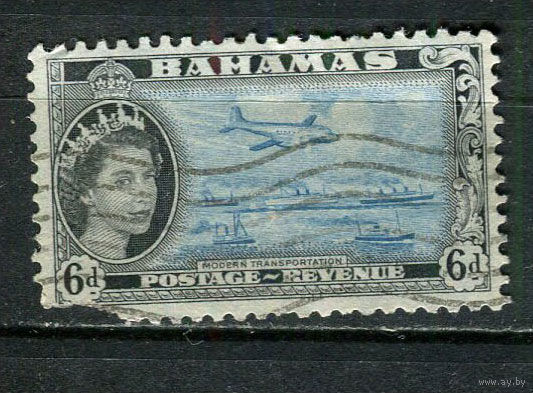 Британские колонии - Багамские острова - 1954 - Королева Елизавета II авиация и флот 6Р - (с повреждением) - [Mi.170] - 1 марка. Гашеная.  (Лот 14HW)-TG3P20