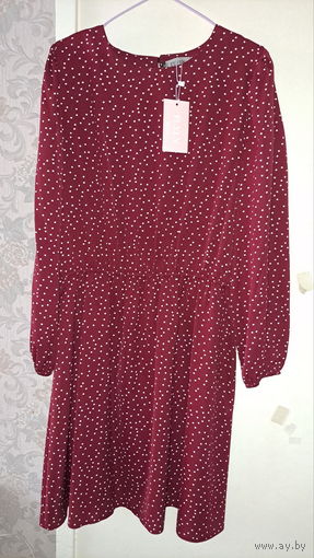 Платье в горошек легкое, бордо, р.50-52, новое