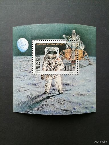 Польша 1989 Блок Mi.109А с маркой "20 лет первой пилотируемой посадке на Луну" (чистый**) Mi.3206 II А каталог 4.00 евро