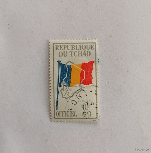 Марка Чад 1966 год. Национальный флаг и карта.