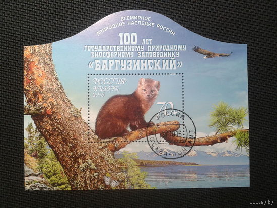 Россия, 2016. 100 лет заповеднику "Баргузинский", блок. Mi-7,0 евро гаш.