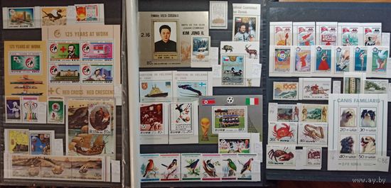 Марки Северной Кореи, большая подборка марок и блоков в основном 1988, 1990 годов, фауна, корабли, футбол, Mi 86 евро