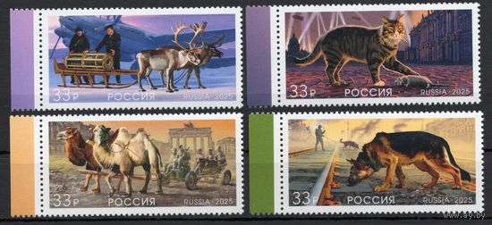 Россия 2025. 80 лет Победы в ВОВ. Животные на фронтах. 4 марки (2768)
