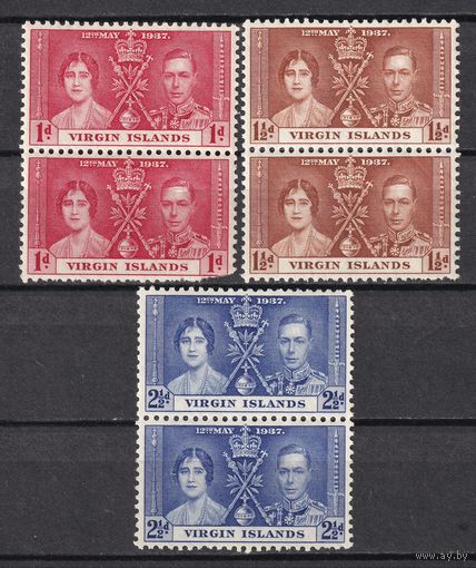 35.BrKS. Великобритания. Колонии. Каймановы острова. Коронация Георга VI и Елизаветы. 1937 г. Полная серия. Mi.##98-100 (*). MNH. Пары.