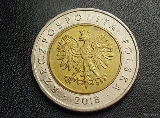 5 злотых 2018 года. Польша. 100 лет независимости. Брак. (1)