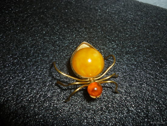 С Рубля! Янтарная Брошь ПАУЧОК Редкий Вид СССР 70-ые Клеймо