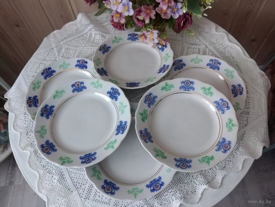 Тарелки, фарфоровые, 6 шт. Позолота.Конаково.СССР.