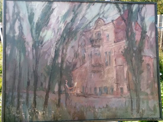 С рубля без мц. картина Сорокин "Художник и дом" 70х90см. 2000г. х.м. упаковка 15р