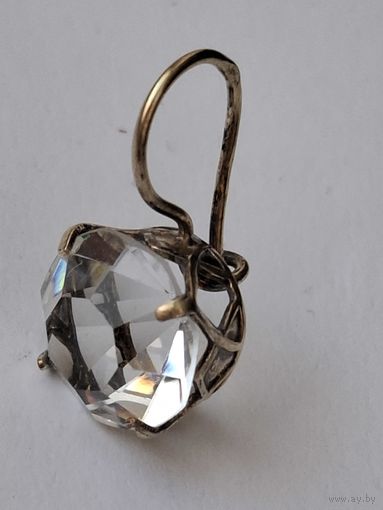 Серьга серебро СССР,  875 проба со звездой, камень целый,  клеймо завода