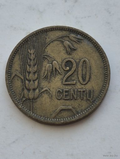 20 центов 1925 года. Литва - Первая Республика (1925 - 1938). Монета не чищена. 45252