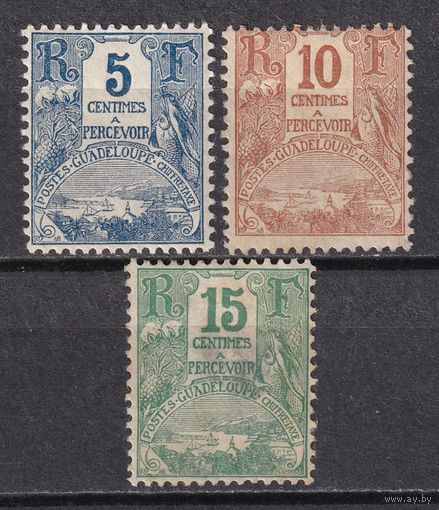 104.FrK. Франция. Колонии. Гваделупа. Доплатные марки. Порт Густавия. 1905 г. Mi.##15-17. (* - описание).