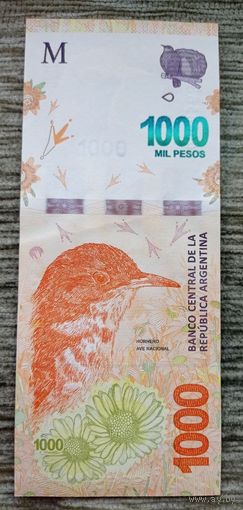 Werty71 Аргентина 1000 песо 2016 2022 UNC банкнота Печник Золотоголосый дрозд Птица