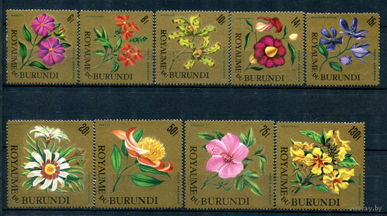 Бурунди - 1966г. - цветы, авиапочта - 9 марок - полная серия, MNH с отпечатками на клее, 1 марка MH со сгибом, 2 с незначительным повреждением клея, 1 с неполным сгибом [Mi 233 A - 241 A]. #3-WB-67-A-2
