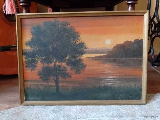 Картина в раме Рассвет масло фанера 44 * 31 см.