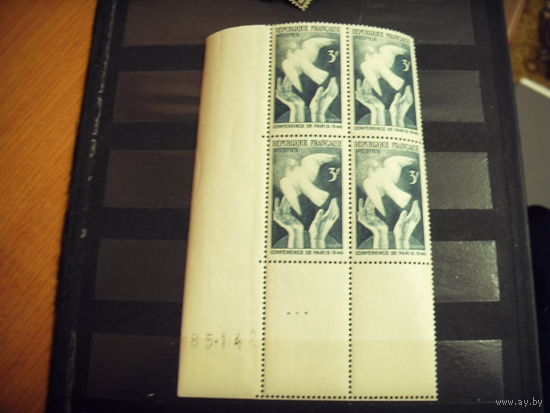 1946 Франция квартблок с номером листа и дополнительными купонами  MNH**(3-4)  фауна