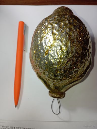 Ёлочная игрушка большая , ЛИМОН , толстое стекло .