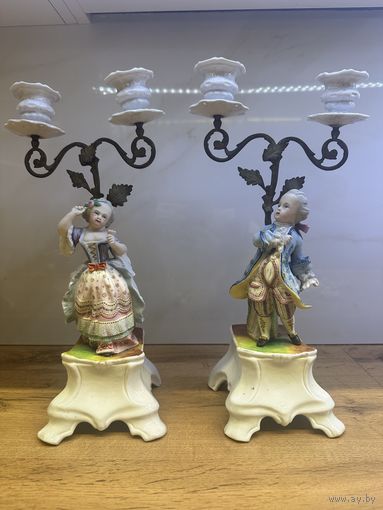 Шикарные старинные парные подсвечники, фарфор, Европа, очень редкие, много лотов с рубля
