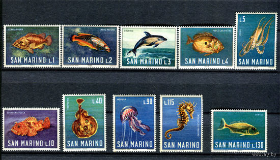 Сан-Марино - 1966г. - Рыбки, морские животные - 10 марок - полная серия, MNH [Mi 869-878]. #O-Se-Z-1-1