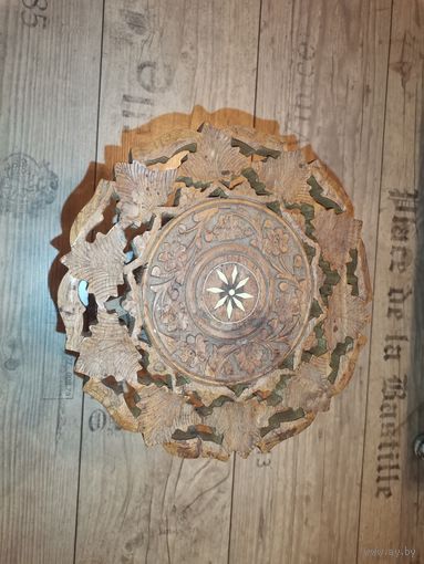 Винтажная, резная подставка под кальян из сандалового дерева, Индия, инкрустация.