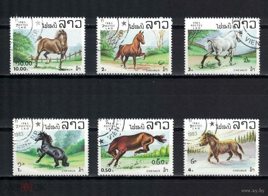 Лаос 1983, Лошади, Кони, ФАУНА, 6 марок, ГАШ.
