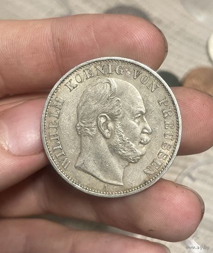 Талер 1871 колонна , патина ,хороший сохран со штемпельным блеском , курсовая монета для собирателей талеров Пруссии с низкой мц!