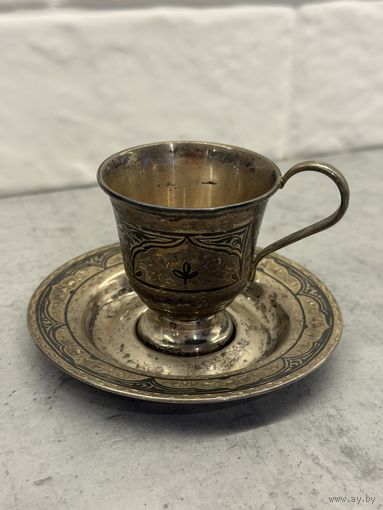 Серебрянная антикварная кофейная пара. 84 пробы. Распродажа коллекции!!!