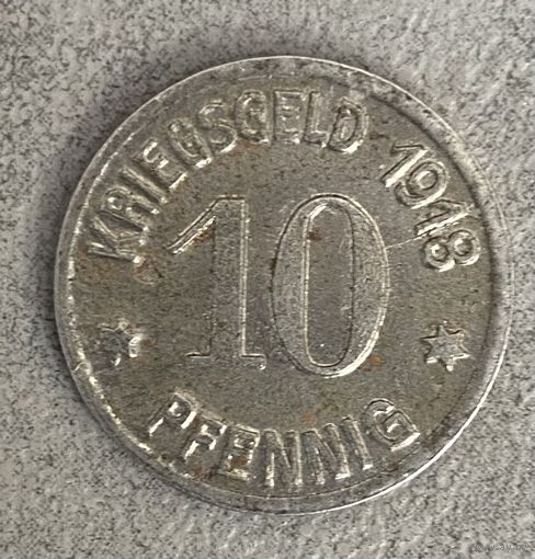 Монета 10 пфеннигов 1918 год. Кобленц. Веймарская республика.