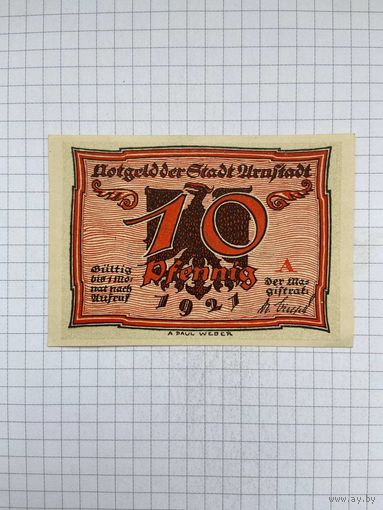 Нотгельд 10 пфеннигов Германия Уруштадт-0501