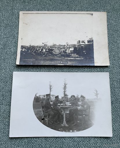 Фотооткрытки 1 Мировая война / Немецкие солдаты - подписано обед на позициях / Офицеры пиво