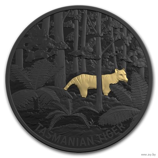 Австралия 5 долларов 2019г. "Тасманский тигр". Монета в капсуле; подарочном футляре; номерной сертификат; коробка. СЕРЕБРО 31,10гр.(1 oz).
