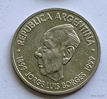 Аргентина 2 песо 1999 год 100 лет Хорхе Луис Боргес лабиринт