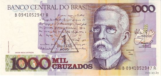 Бразилия 1 крузадо на 1000 крузадо образца 1989 года UNC p216b