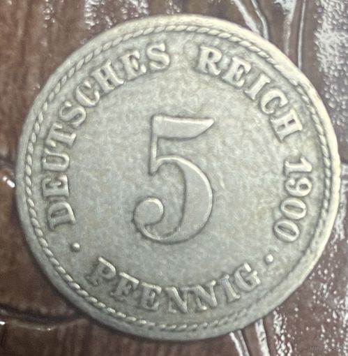 Монета 5 пфеннигов 1900 год. Германская империя.