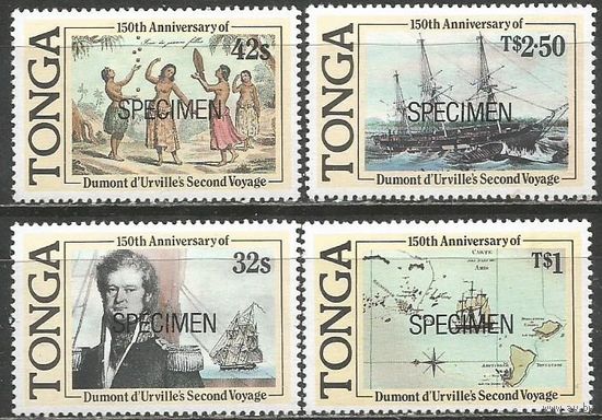Тонга. 150 лет путешествия Сезара Дюмона. 1987г. Mi#977-80. Серия.