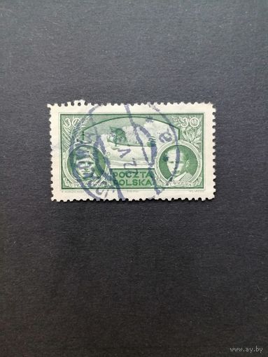 Польша 1933 Марка "Победа польских пилотов в авиатуре по Европе" (гашение, след от наклейки) Mi.280 каталог 3.00 евро