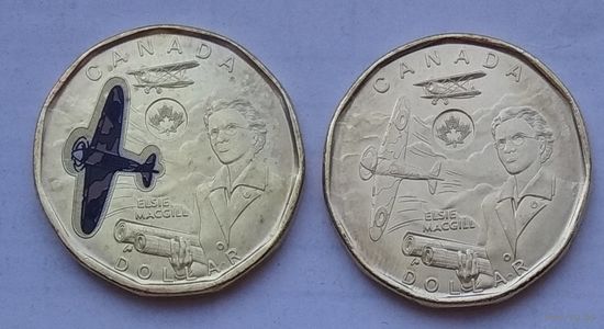 Канада 1 доллар 2023 г. Элси Макгилл. Пара. Цветная + нецветная