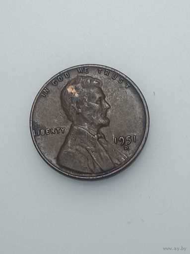 США 1 цент 1951 года . D