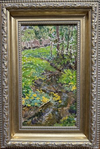 Жолток В.К "Ручеёк", этюд. Картон, масло. Размер с рамой 36,5х53 см.