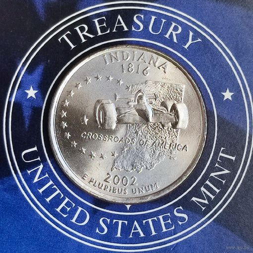 США 25 центов 2002г. ( P). Квотер штата Индиана