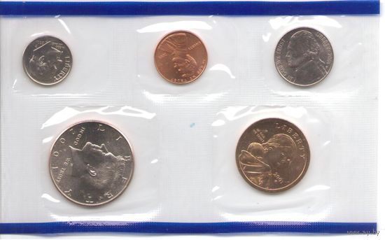 Годовой набор монет США 2001 г. с одним долларом Сакагавея "Парящий орел" двор Р (1; 10; 25; 50 центов + 1 доллар) _UNC