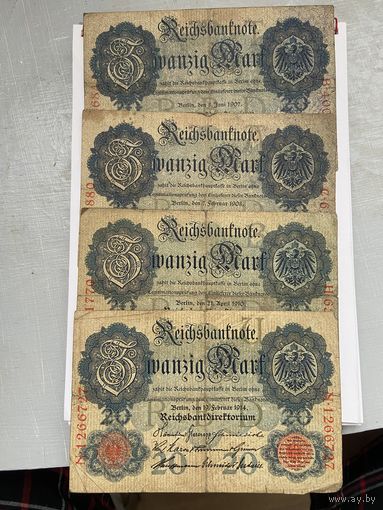 20 марок погодовка 1907,1908, 1910 и 1914