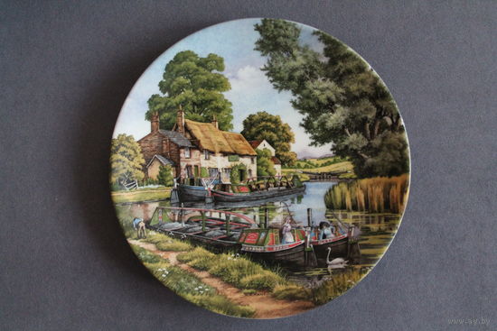 Тарелка коллекционная настенная [1990г., Англия, Royal Worcester, Якорение лодки, Bradex #26-R76-5.4] D=20,4см.