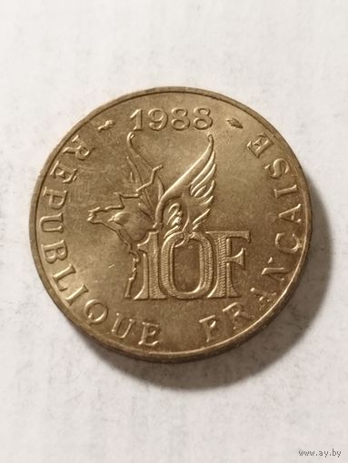 Франция 10 франков "100 лет со дня рождения Ролан Гарроса" 1988